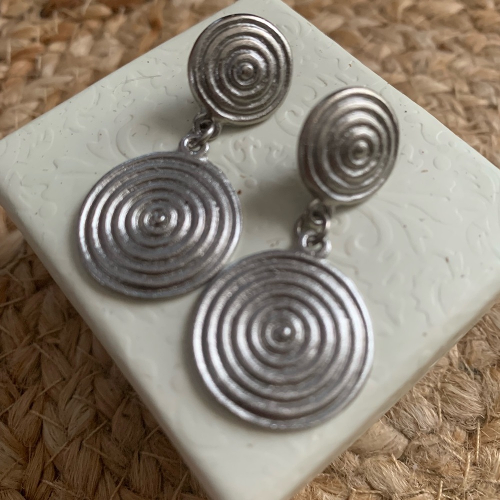 Vintage Maeve Carr Lightweight Circle Earrings, Silver Tone
